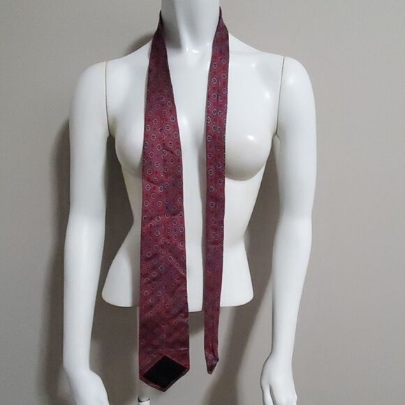 Red & Blue Patterned Silk Tie - Picture 3 of 4